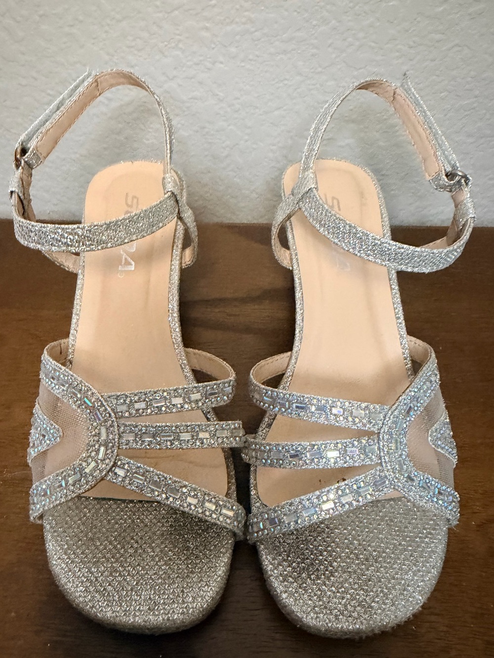 Soda Sparkly Silver Glitter Rhinestone Strappy Heels
